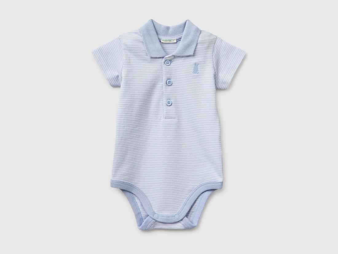 Benetton Sky Blue Boys, Girls Polo Onesie in Stretch Cotton SKU: 32TDAB00W_950 Image 01