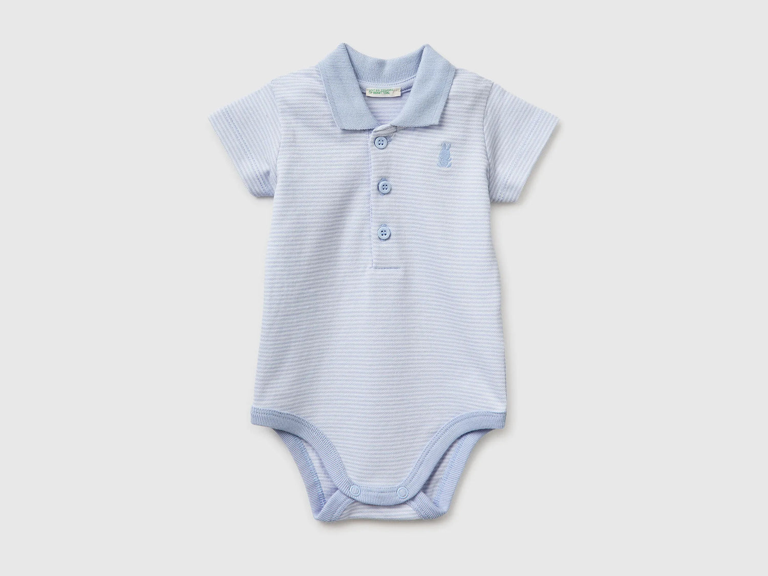 Benetton Sky Blue Boys, Girls Polo Onesie in Stretch Cotton SKU: 32TDAB00W_950 Image 01