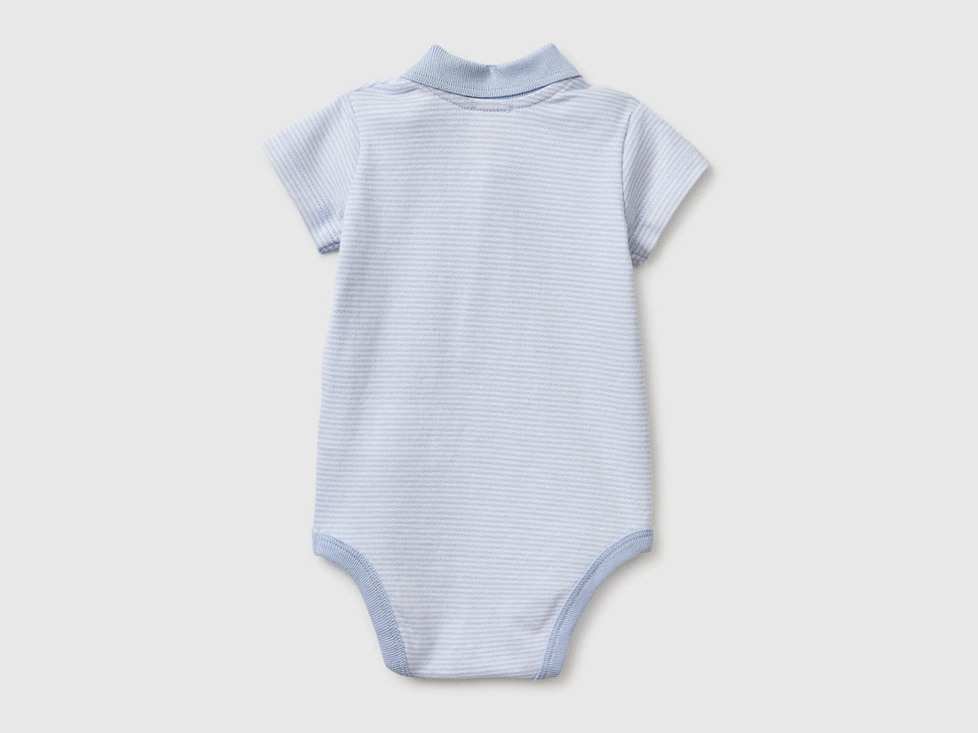 Benetton Sky Blue Boys, Girls Polo Onesie in Stretch Cotton SKU: 32TDAB00W_950 Image 02