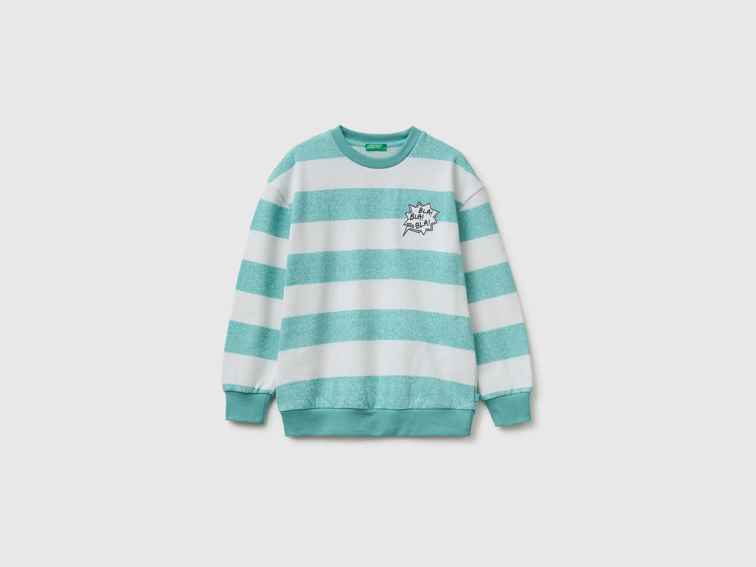 Benetton Light Green Boys Oversized Striped Sweatshirt SKU: 331PC10SY_902 Image 01