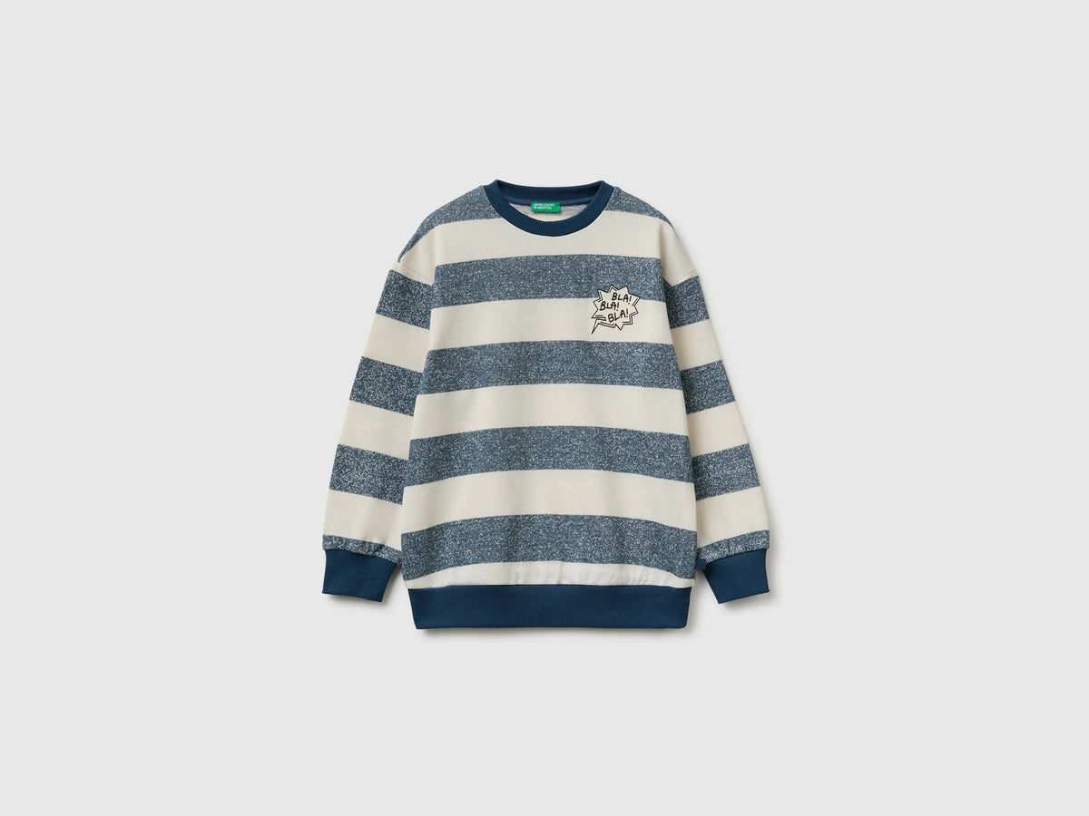 Benetton Dark Blue Boys Oversized Striped Sweatshirt SKU: 331PC10SY_905 Image 01