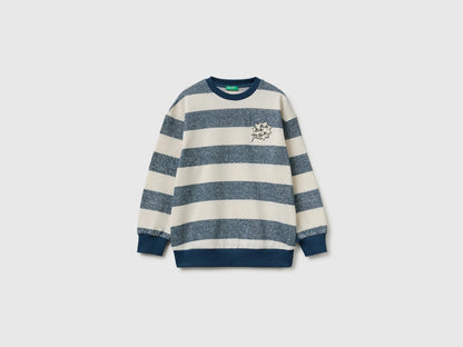 Benetton Dark Blue Boys Oversized Striped Sweatshirt SKU: 331PC10SY_905 Image 01