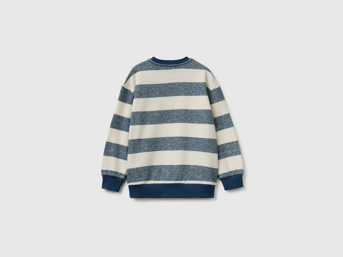 Benetton Dark Blue Boys Oversized Striped Sweatshirt SKU: 331PC10SY_905 Image 02