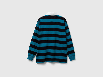 Benetton Air Force Blue Boys Striped Cotton Polo SKU: 33CKC301X_907 Image 02