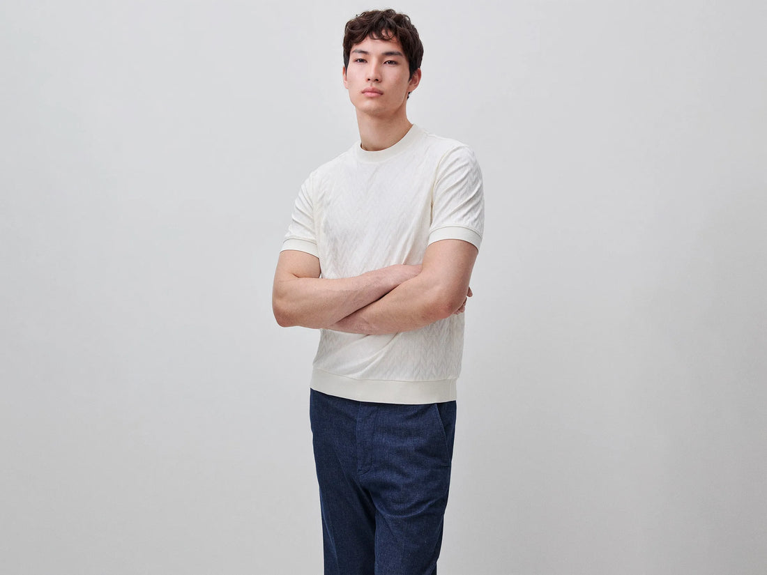 Benetton Creamy white Men Jacquard T-Shirt SKU: 33T4U10CD_0R2 Image 01