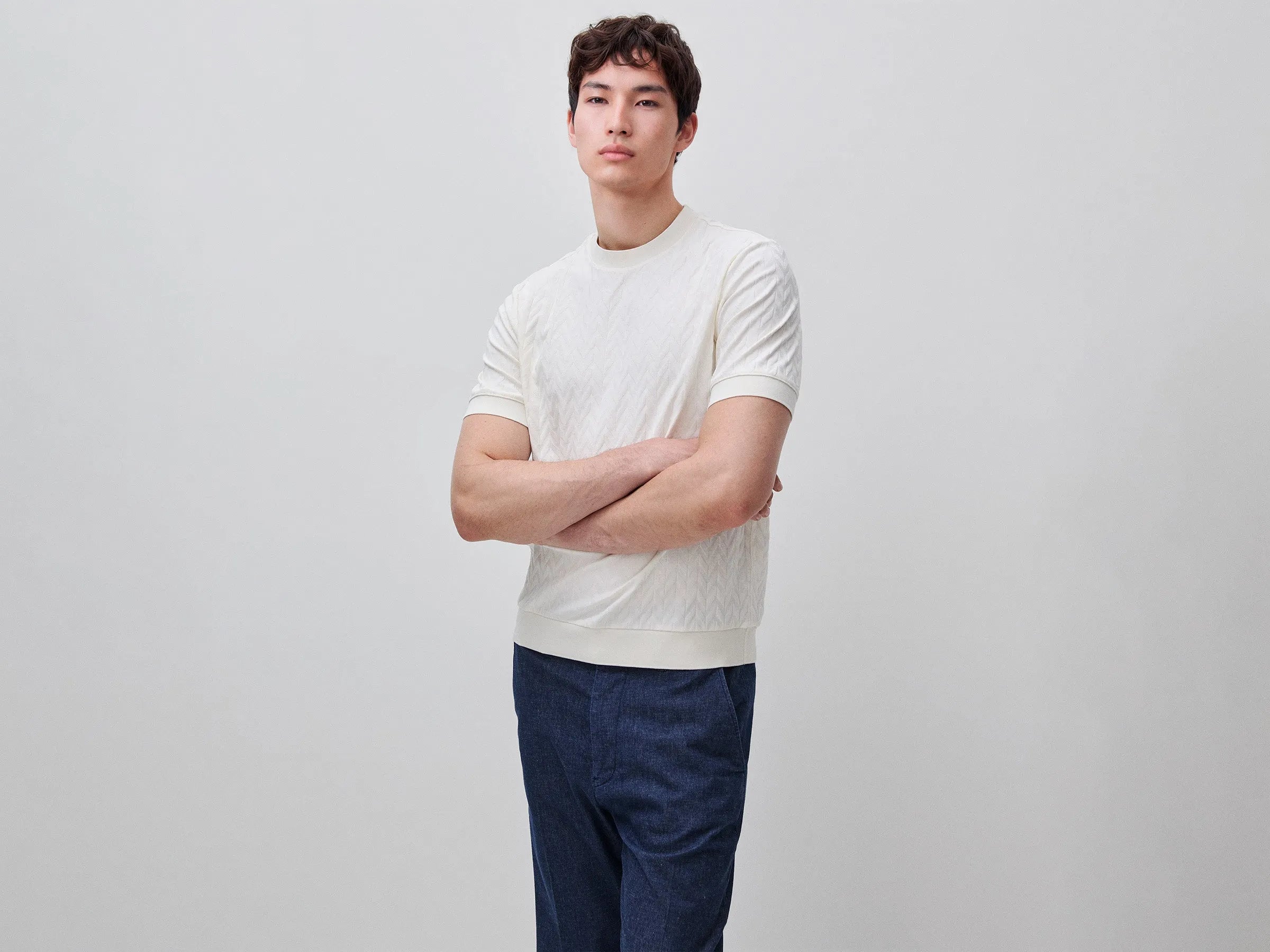 Benetton Creamy white Men Jacquard T-Shirt SKU: 33T4U10CD_0R2 Image 01