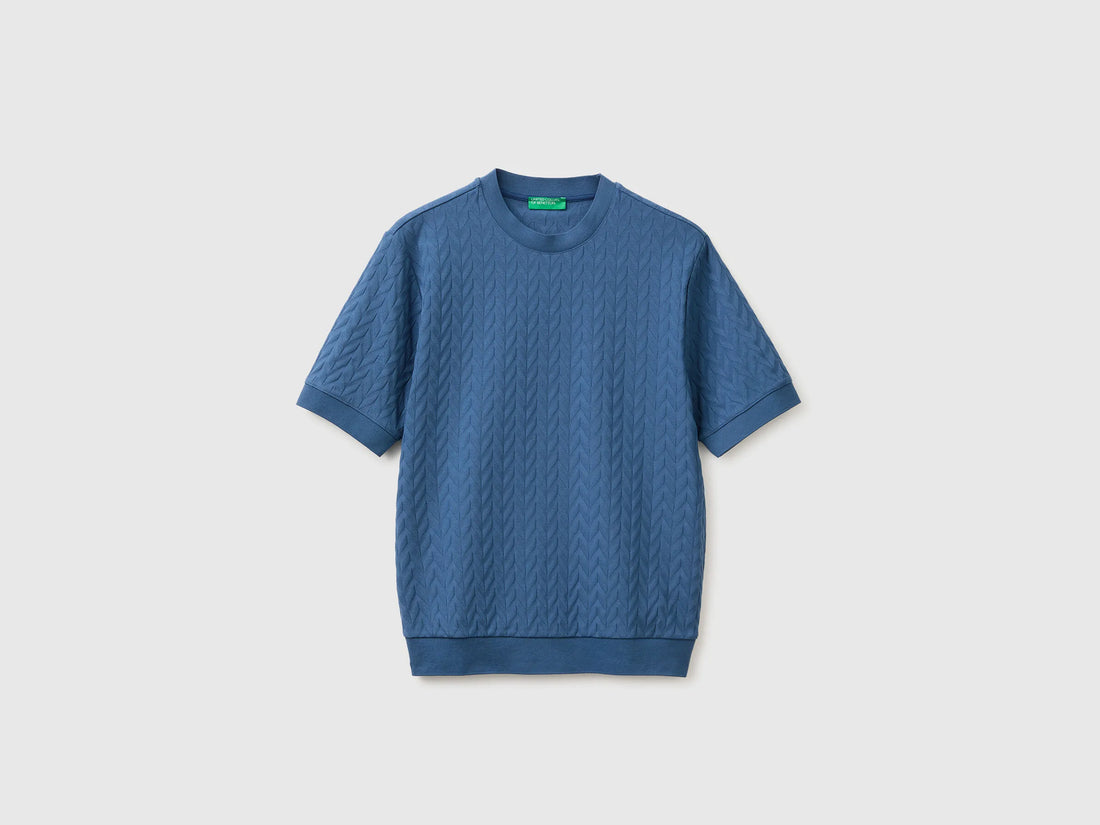 Benetton Blue Men Jacquard T-Shirt SKU: 33T4U10CD_217 Image 01
