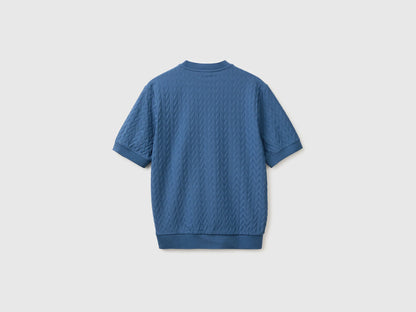 Benetton Blue Men Jacquard T-Shirt SKU: 33T4U10CD_217 Image 02