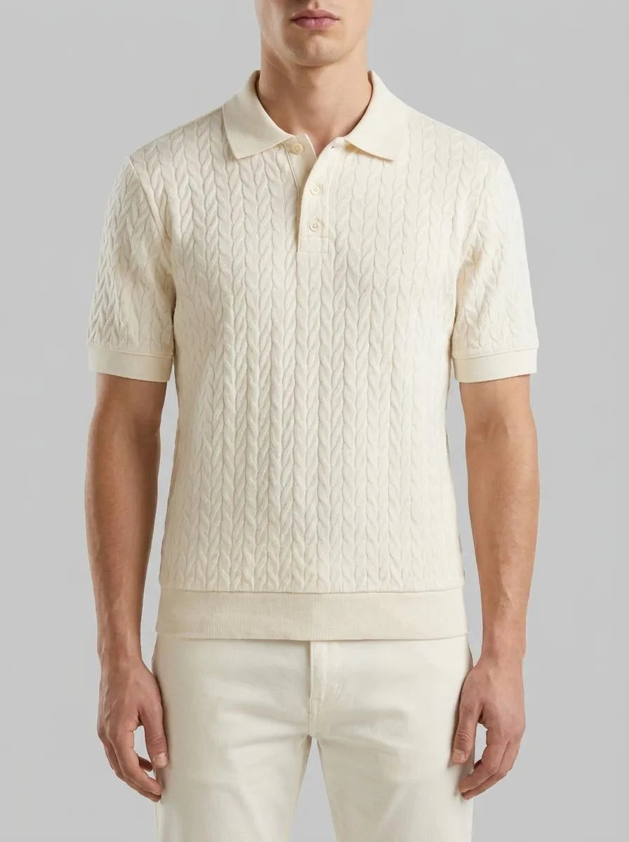 Benetton Creamy White Men Jacquard Polo Shirt SKU: 33T4U302T_0R2 Image 00
