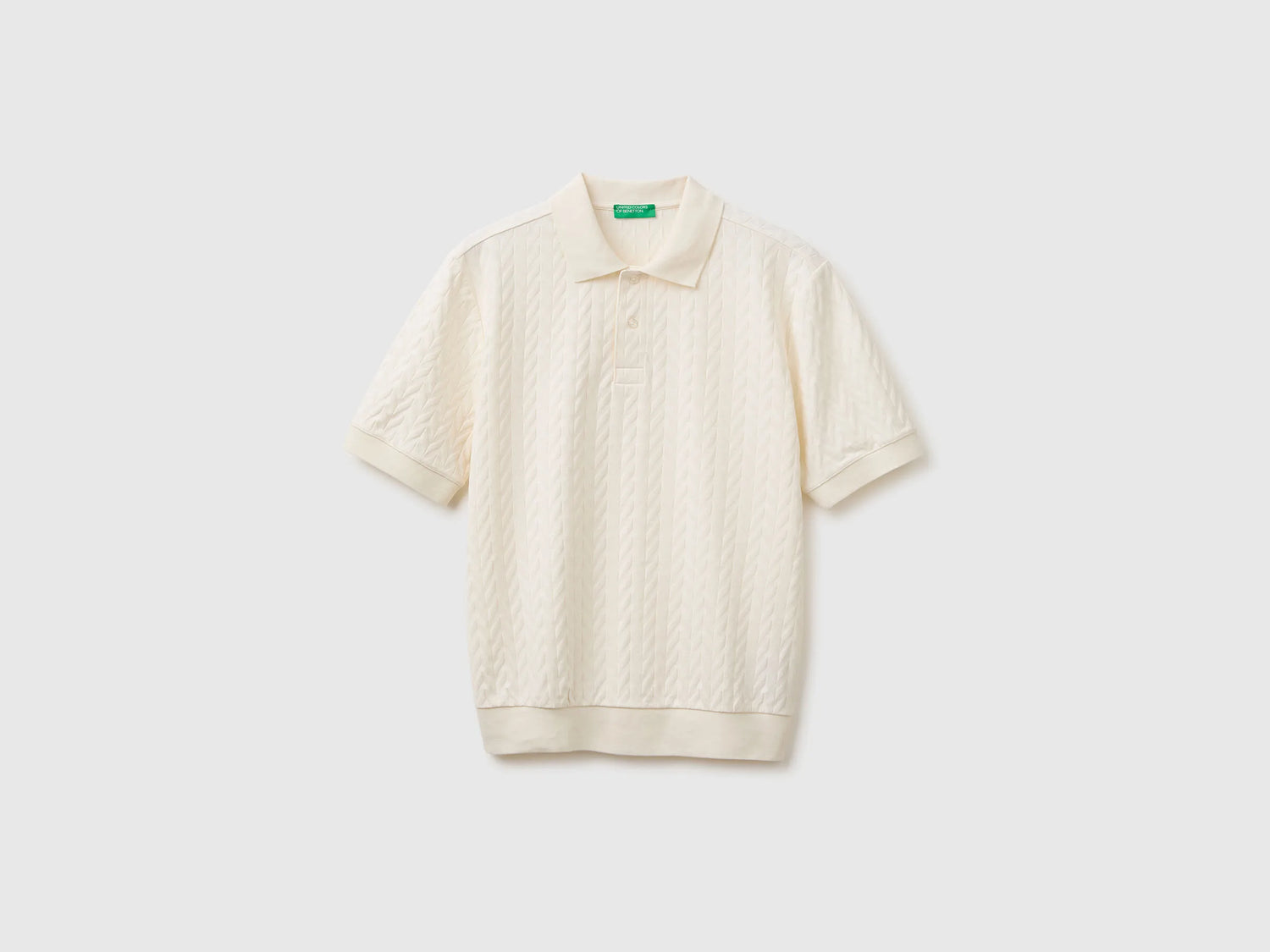 Benetton Creamy White Men Jacquard Polo Shirt SKU: 33T4U302T_0R2 Image 01