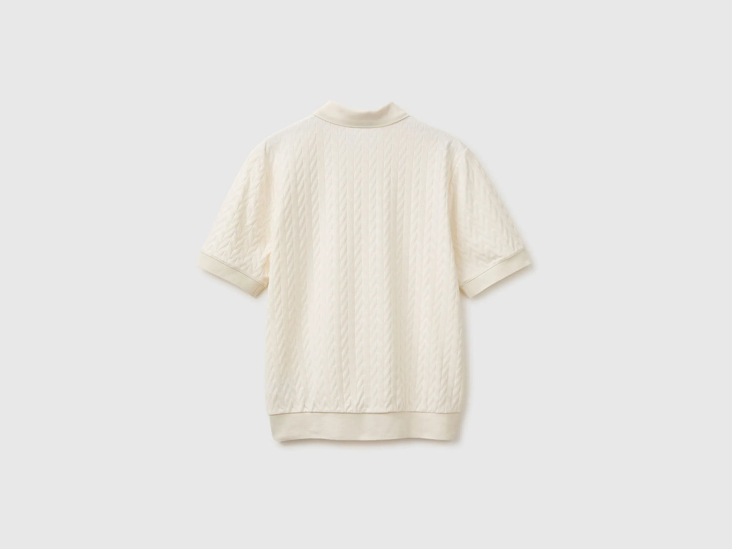 Benetton Creamy White Men Jacquard Polo Shirt SKU: 33T4U302T_0R2 Image 02