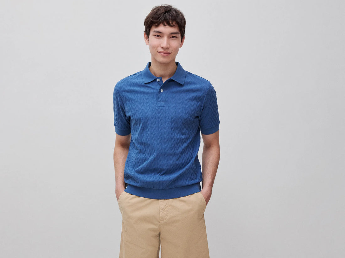 Benetton Blue Men Jacquard Polo Shirt SKU: 33T4U302T_217 Image 01