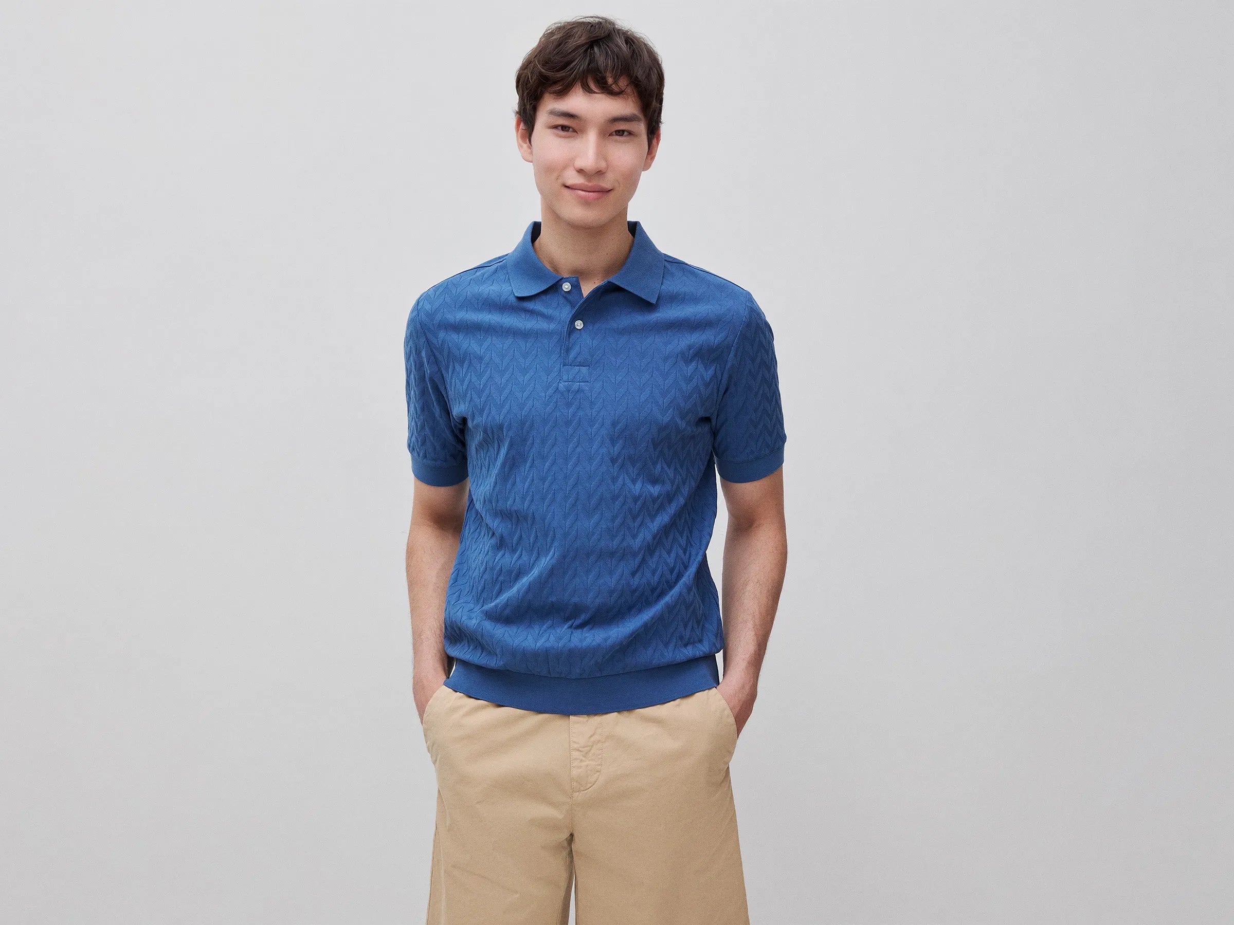 Benetton Blue Men Jacquard Polo Shirt SKU: 33T4U302T_217 Image 01