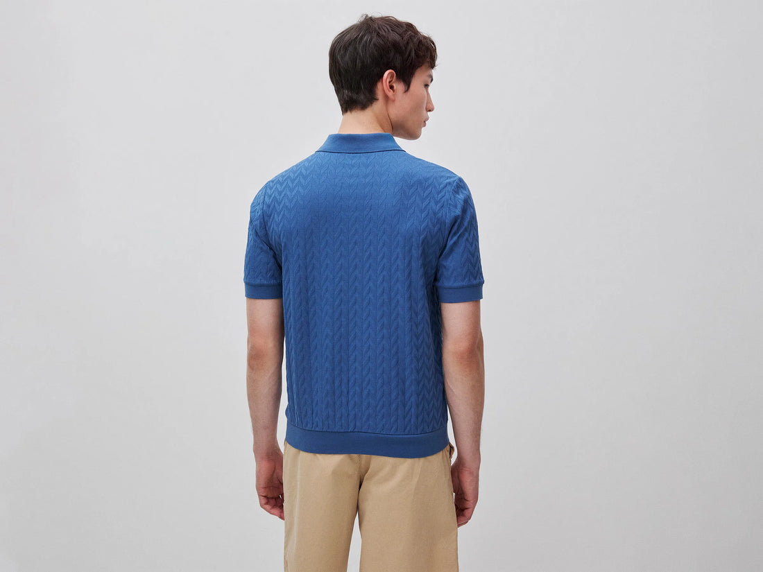 Benetton Blue Men Jacquard Polo Shirt SKU: 33T4U302T_217 Image 02