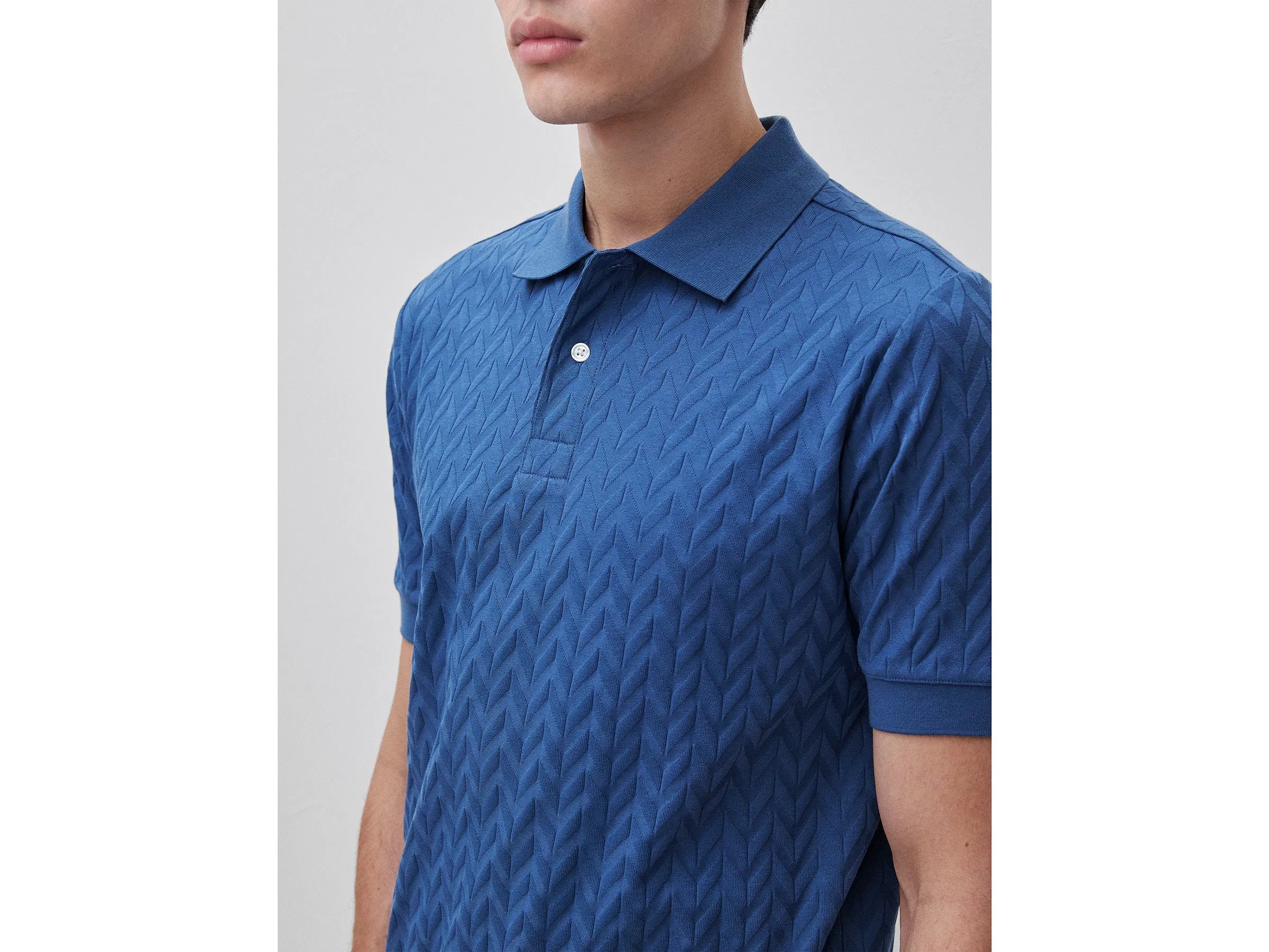 Benetton Blue Men Jacquard Polo Shirt SKU: 33T4U302T_217 Image 04