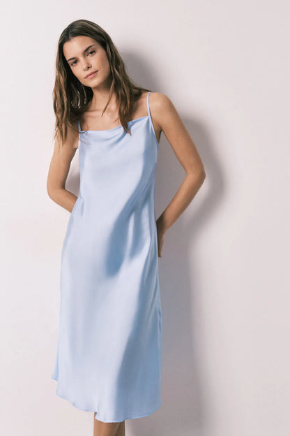 Women Secret Light Blue Women Blue Satin Strappy Midi Nightgown SKU: 3413707_16 Image 02