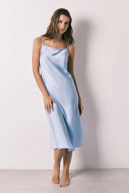 Women Secret Light Blue Women Blue Satin Strappy Midi Nightgown SKU: 3413707_16 Image 03