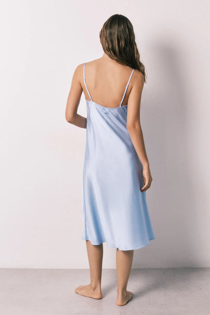 Women Secret Light Blue Women Blue Satin Strappy Midi Nightgown SKU: 3413707_16 Image 06