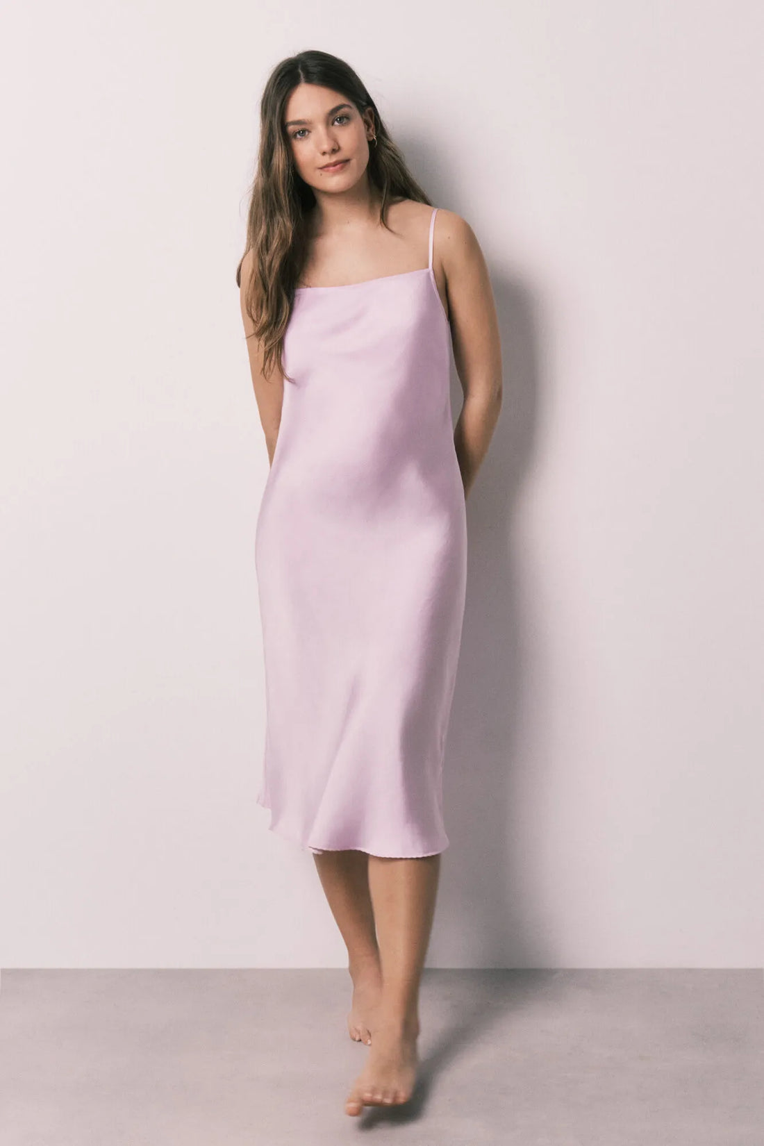 Women Secret Purple/Lilac Women Lilac Satin Strappy Midi Nightgown SKU: 3413709_76 Image 01