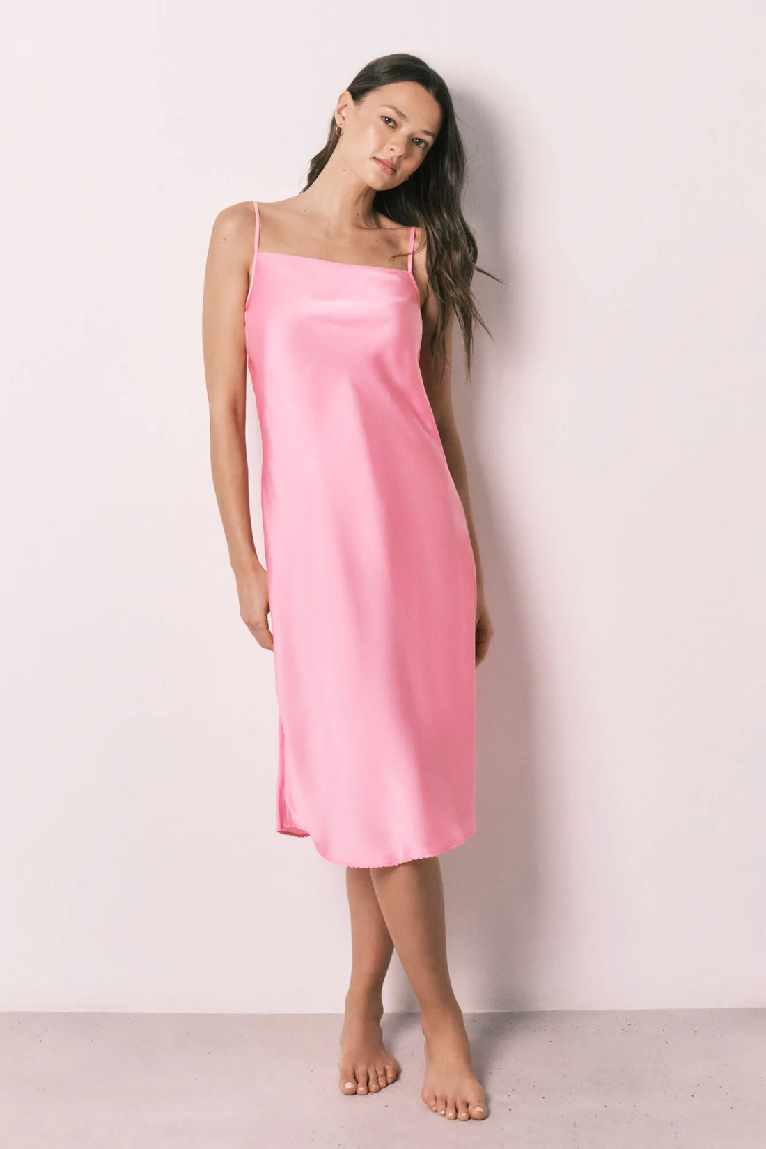 Women Secret Pink Women Pink Satin Strappy Midi Nightgown SKU: 3413710_71 Image 01