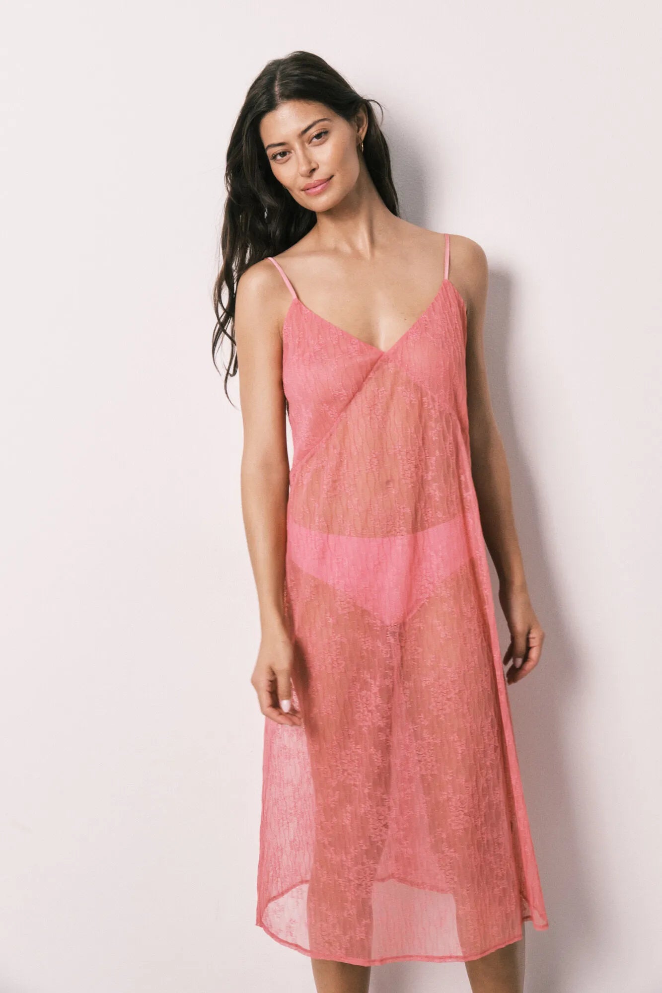 Women Secret Pink Women Lace Midi Nightgown With Ruffle Straps SKU: 3413714_73 Image 03