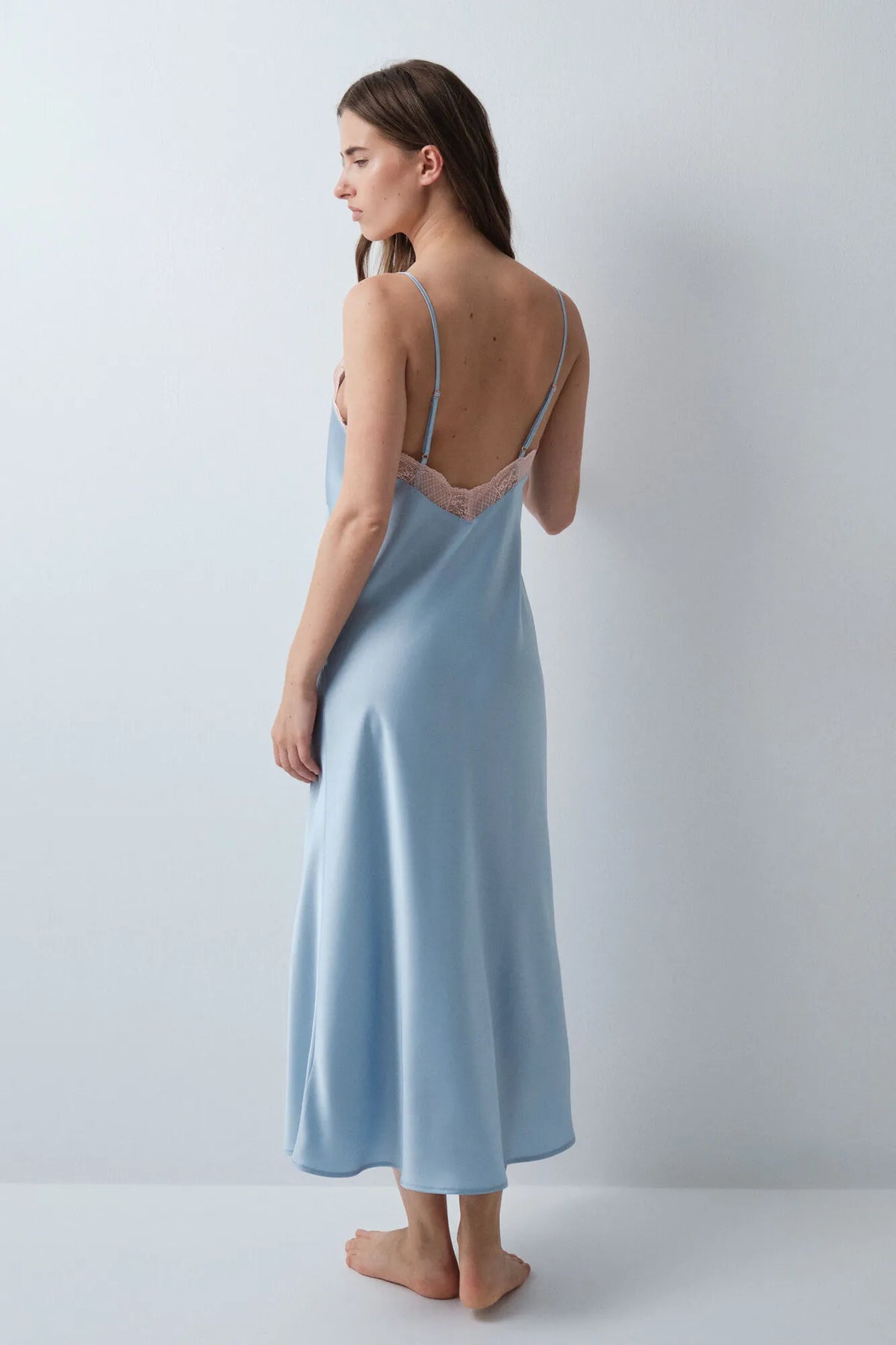 Women Secret Dark Blue Women Blue Satin-Finish Midi Nightgown SKU: 3414406_11 Image 05