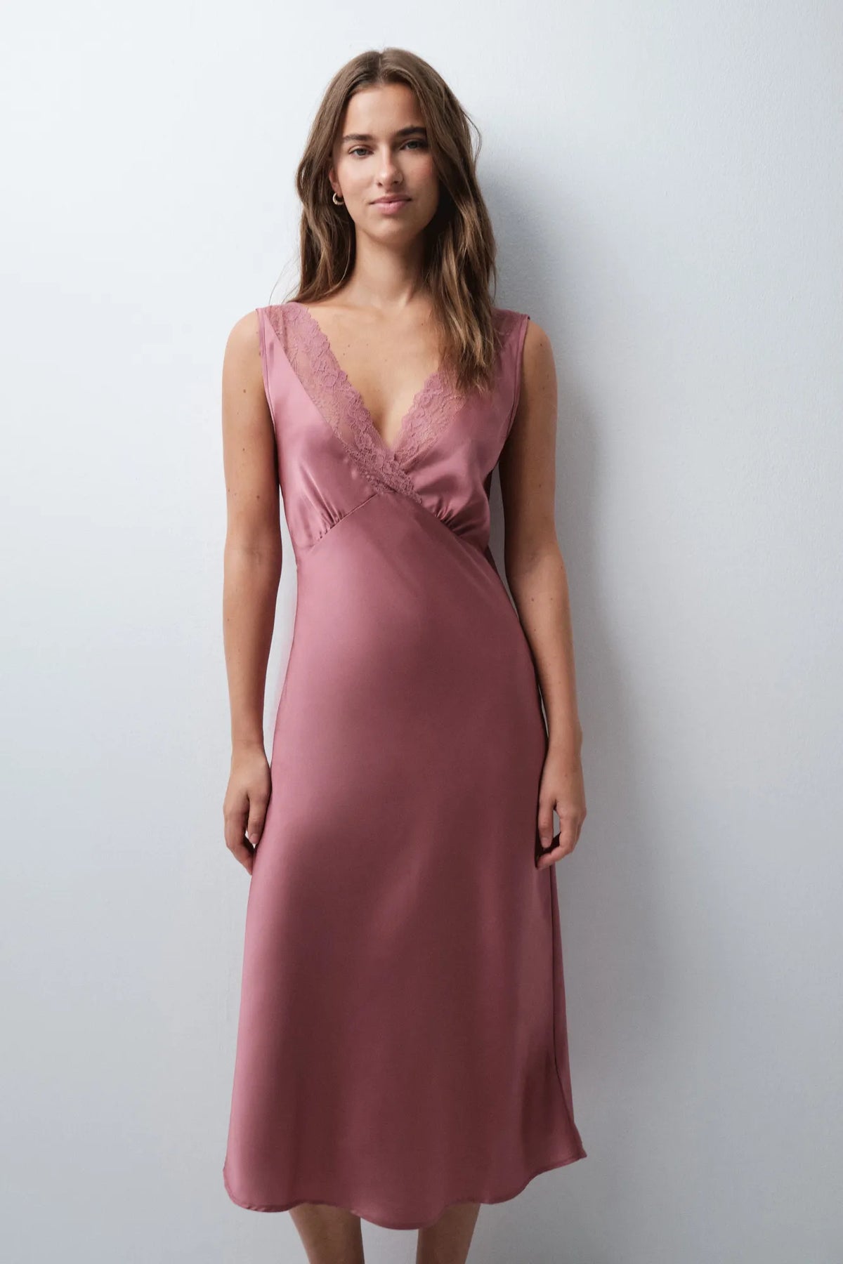 Women Secret Pink Women Satin-Finish Long Nightgown with Lace Straps SKU: 3414408_72 Image 02