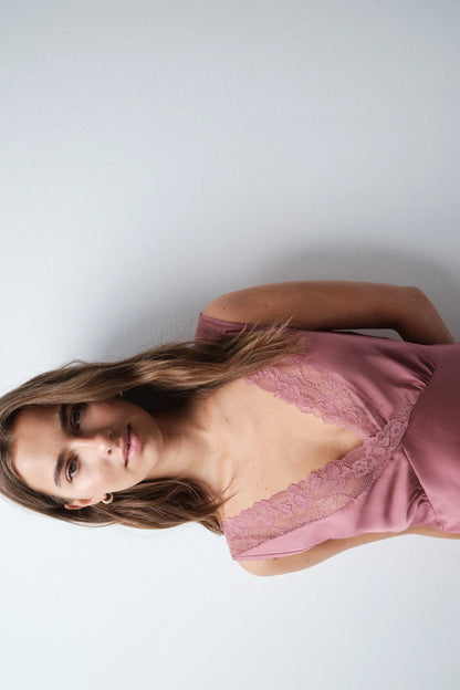 Women Secret Pink Women Satin-Finish Long Nightgown with Lace Straps SKU: 3414408_72 Image 05