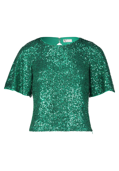 Green Short Sleeve Sequin Top