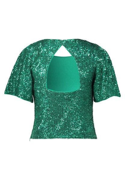 Green Short Sleeve Sequin Top
