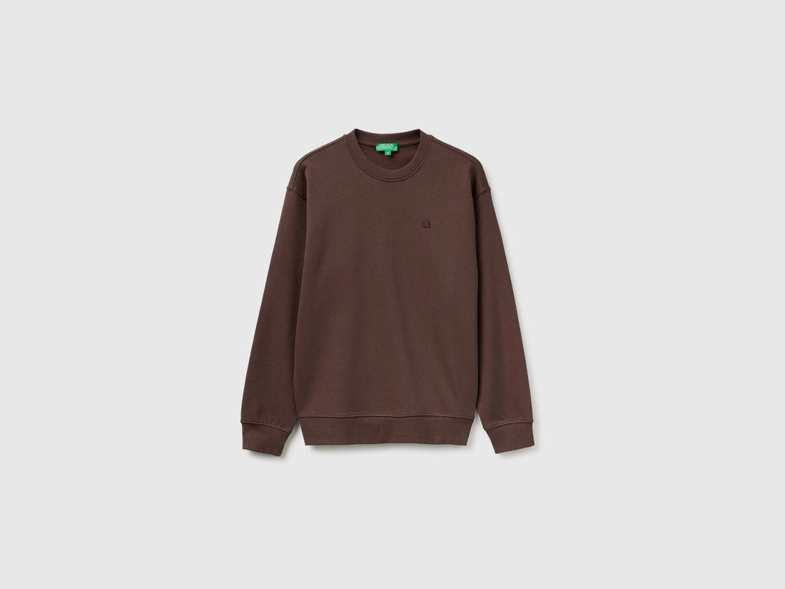 Benetton Dark Brown Men Closed Sweatshirt with Logo Patch SKU: 342ZU1093_16M Image 01