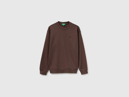 Benetton Dark Brown Men Closed Sweatshirt with Logo Patch SKU: 342ZU1093_16M Image 01