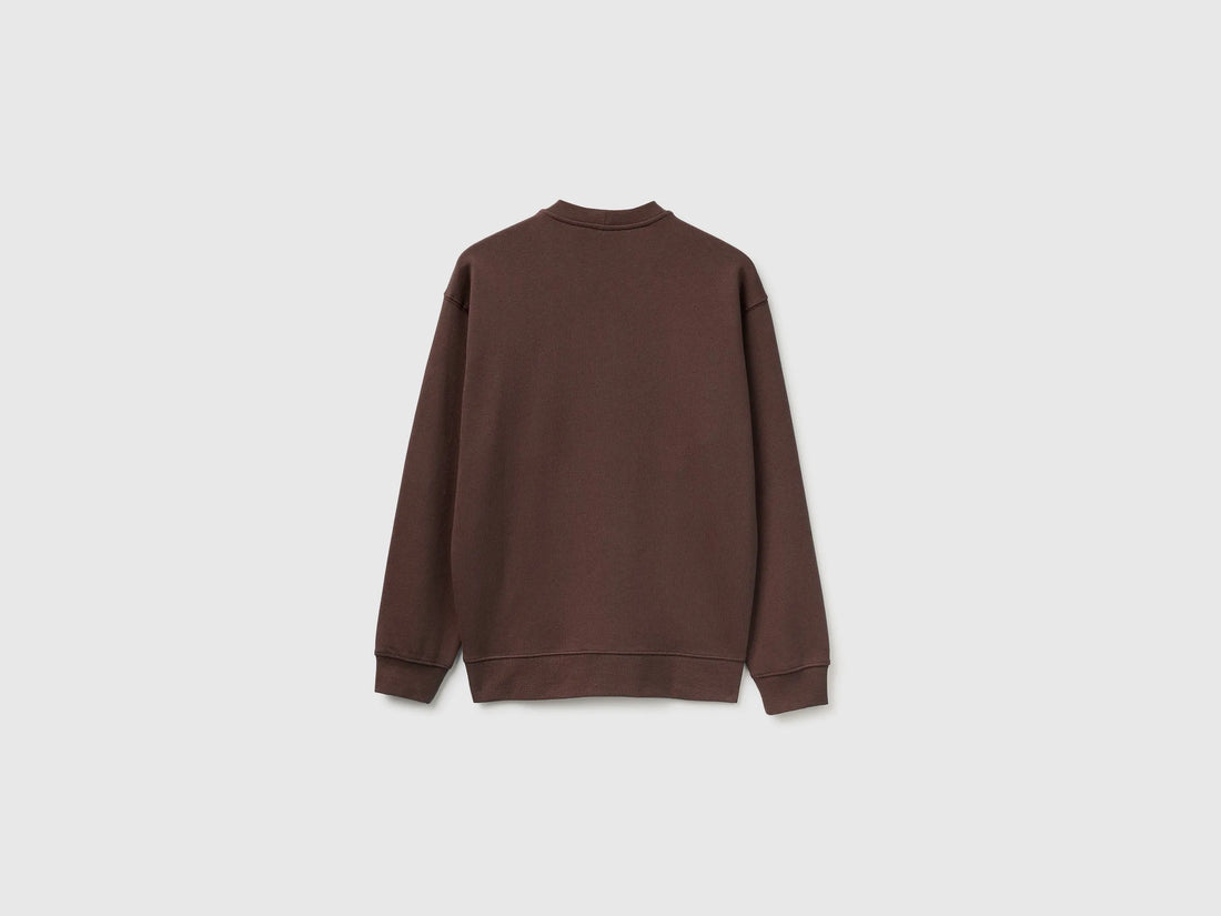 Benetton Dark Brown Men Closed Sweatshirt with Logo Patch SKU: 342ZU1093_16M Image 02