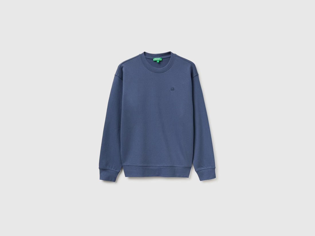 Benetton Air Force Blue Men Closed Sweatshirt with Logo Patch SKU: 342ZU1093_35W Image 01