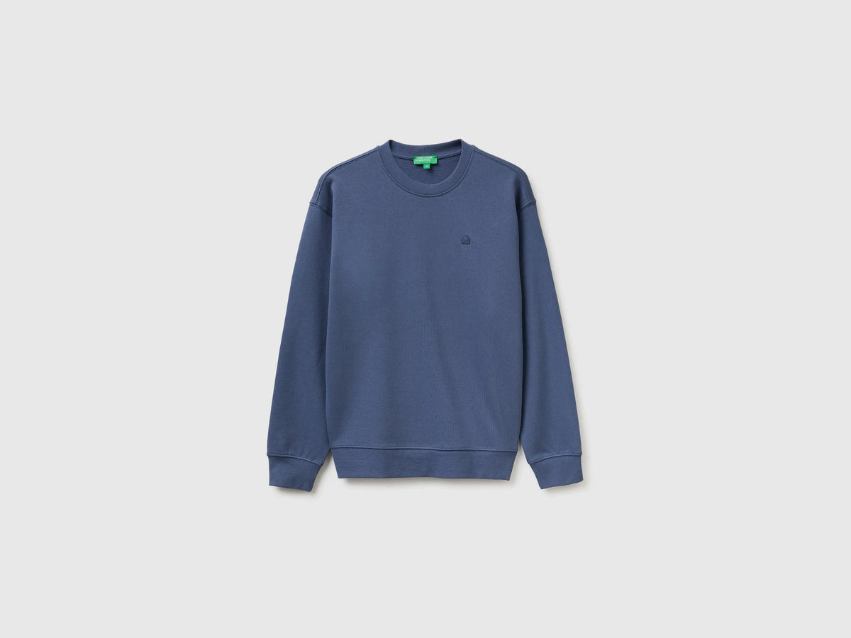Benetton Air Force Blue Men Closed Sweatshirt with Logo Patch SKU: 342ZU1093_35W Image 01