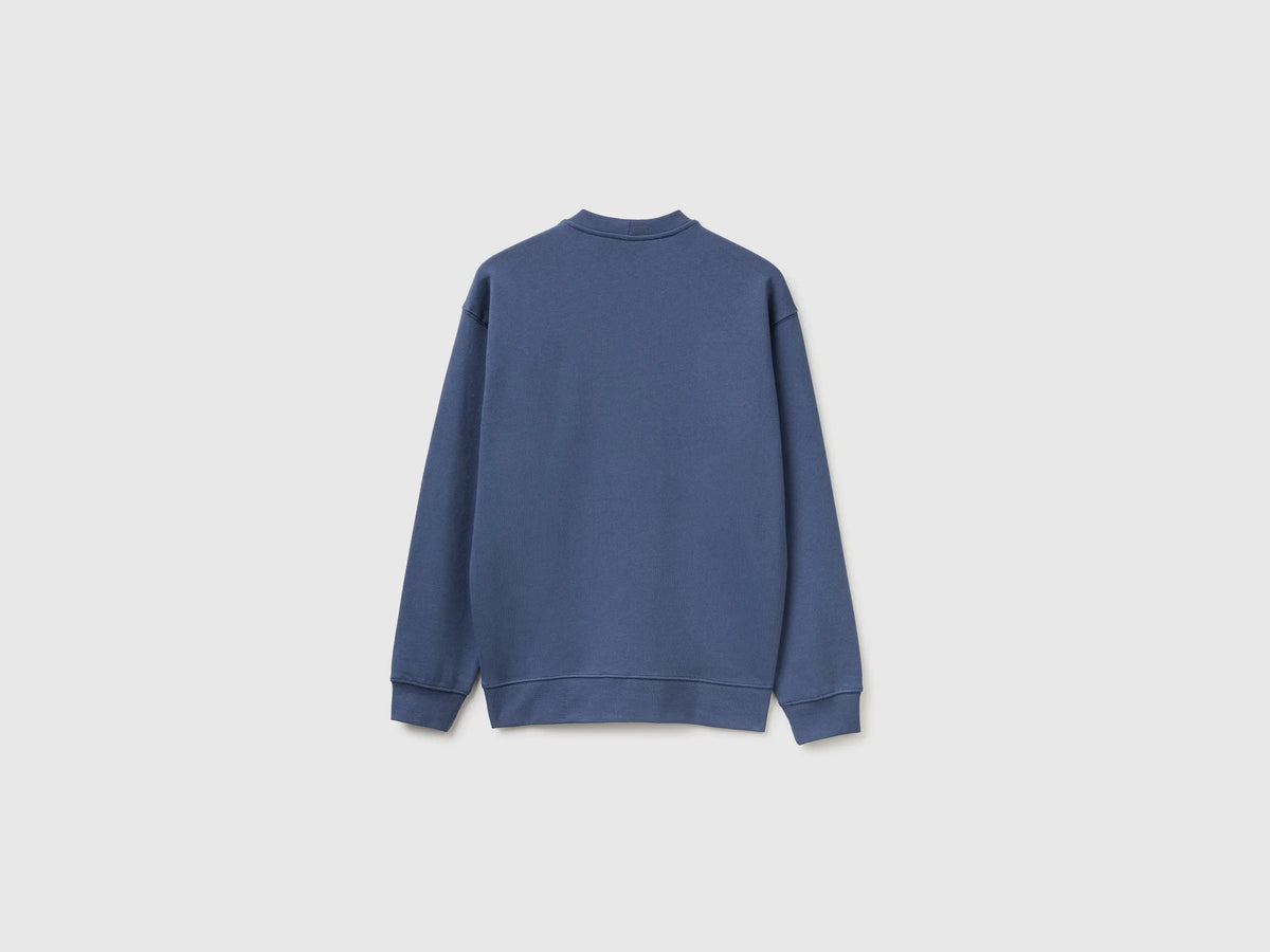 Benetton Air Force Blue Men Closed Sweatshirt with Logo Patch SKU: 342ZU1093_35W Image 02