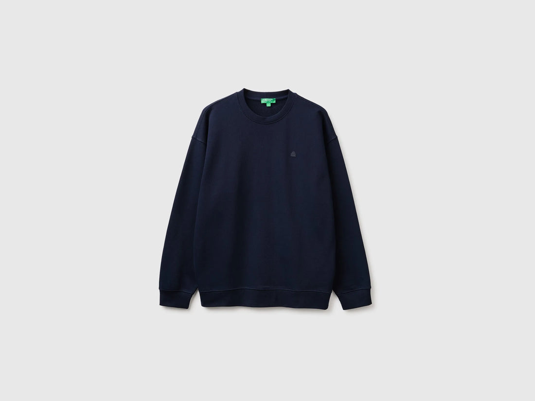 Benetton Dark Blue Men Closed Sweatshirt with Logo Patch SKU: 342ZU1093_616 Image 02