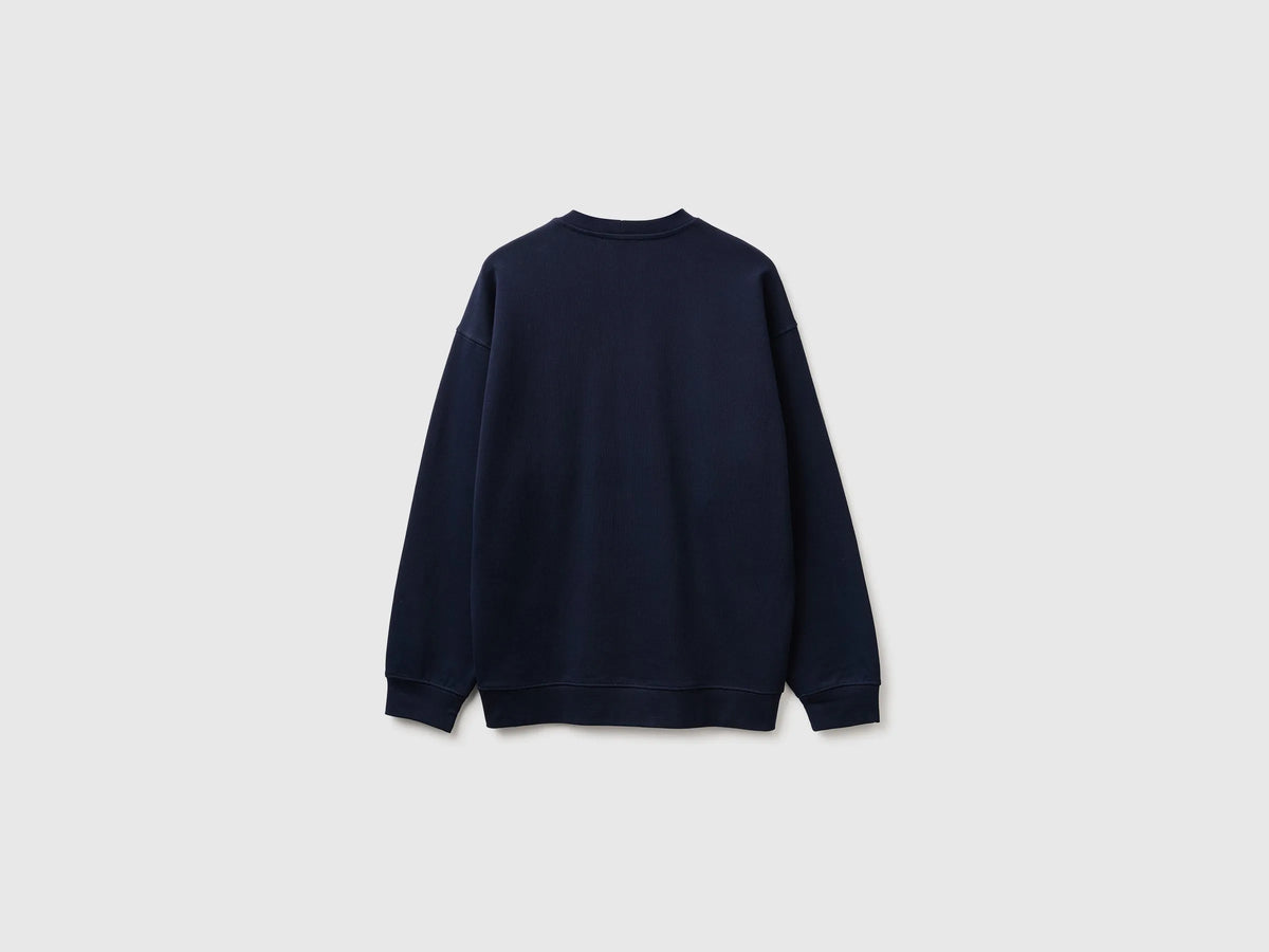 Benetton Dark Blue Men Closed Sweatshirt with Logo Patch SKU: 342ZU1093_616 Image 03