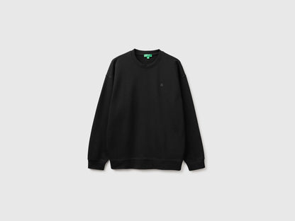 Benetton Black Men Closed Sweatshirt with Logo Patch SKU: 342ZU1093_700 Image 01