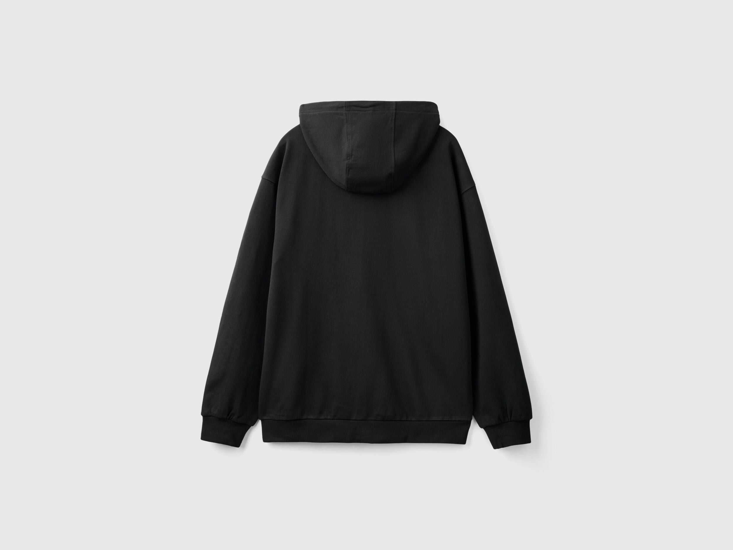 Benetton_Black_Zip-Up Hoodie in Cotton_342ZU500P_100_06