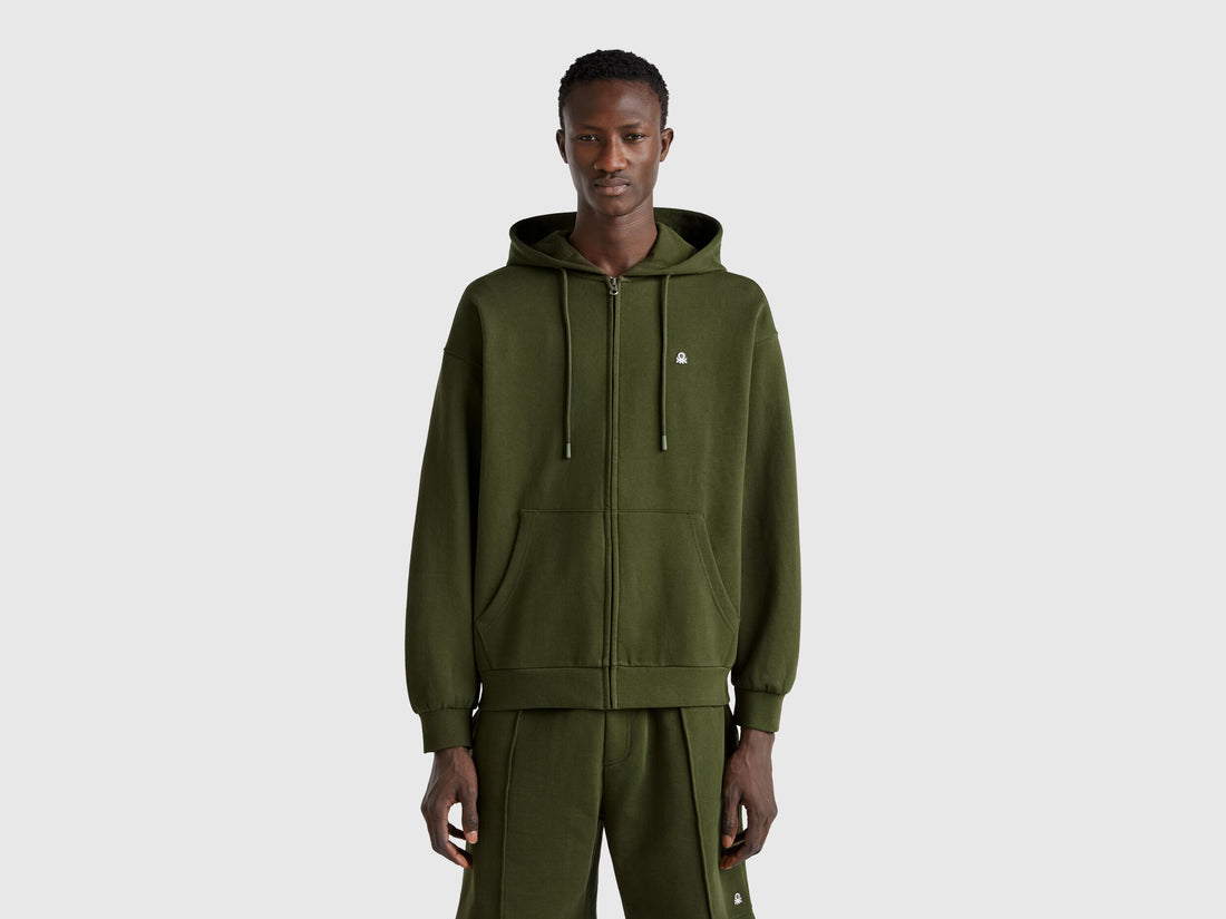Benetton_Olive Green_Zip-Up Hoodie in Cotton_342ZU500P_35Y_01