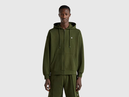 Benetton_Olive Green_Zip-Up Hoodie in Cotton_342ZU500P_35Y_01