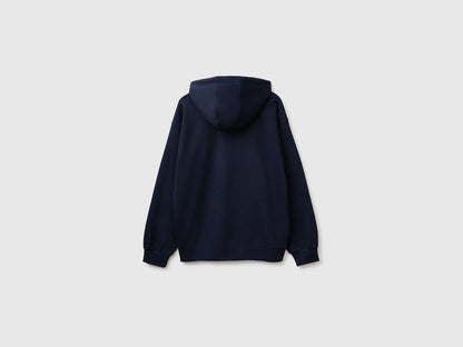 Benetton Dark Blue Men Hoodie with Logo Patch SKU: 342ZU500P_616 Image 02