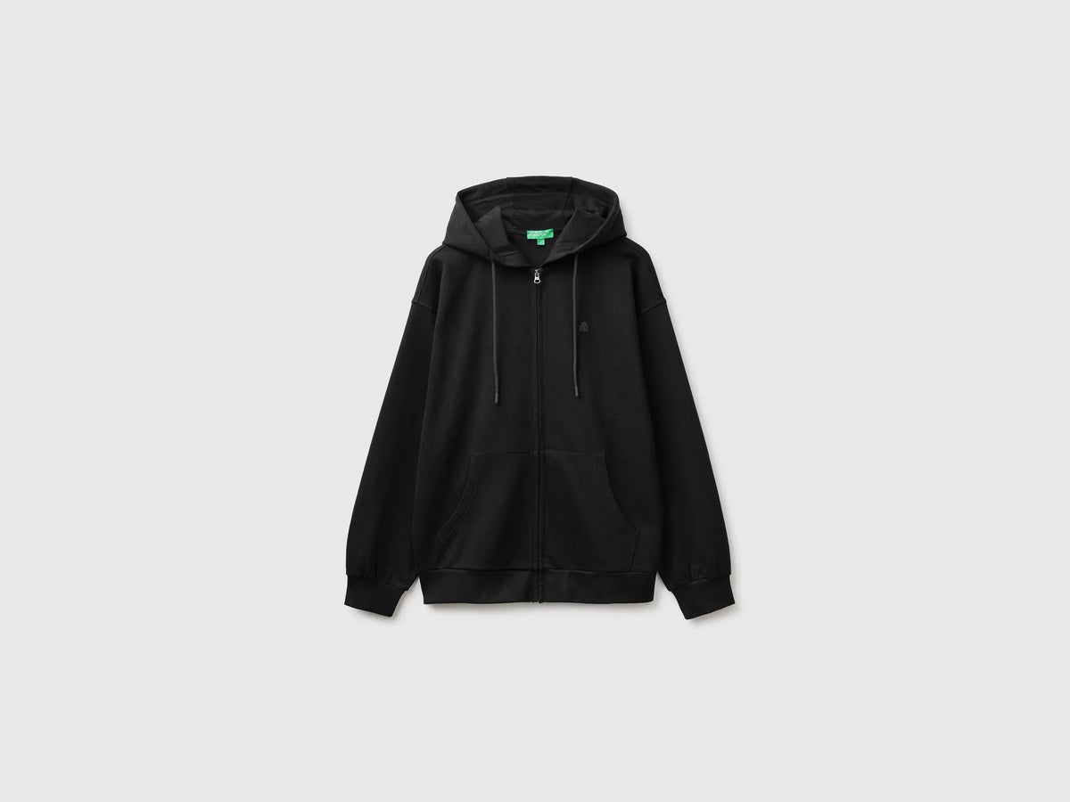 Benetton Black Men Hoodie with Logo Patch SKU: 342ZU500P_700 Image 01