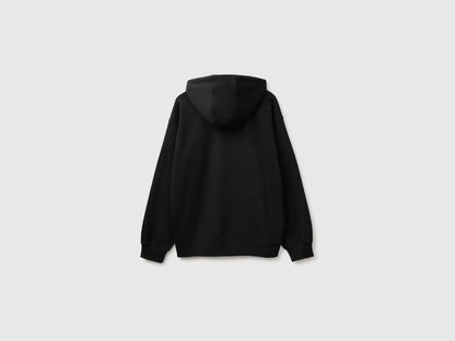 Benetton Black Men Hoodie with Logo Patch SKU: 342ZU500P_700 Image 02