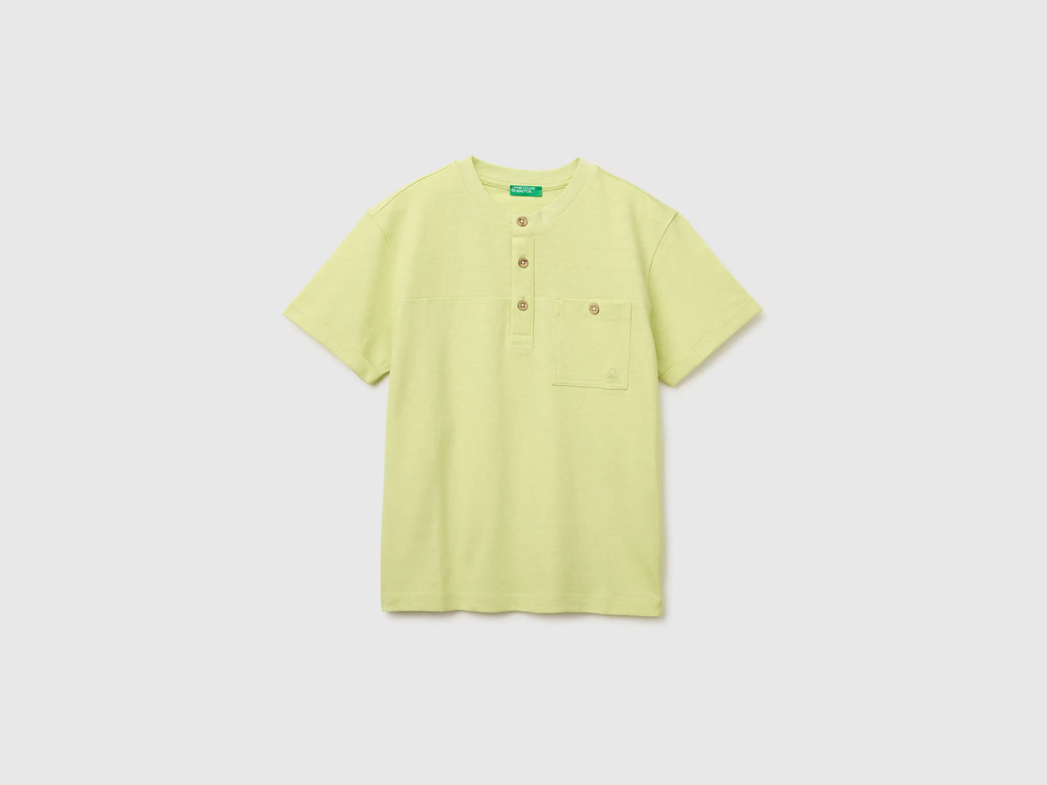 Benetton Lime Boys Linen Blend Henley T-Shirt SKU: 34I0C10T9_0M4 Image 01