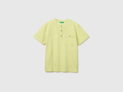 Benetton Lime Boys Linen Blend Henley T-Shirt SKU: 34I0C10T9_0M4 Image 01