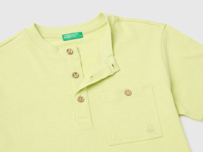 Benetton Lime Boys Linen Blend Henley T-Shirt SKU: 34I0C10T9_0M4 Image 03