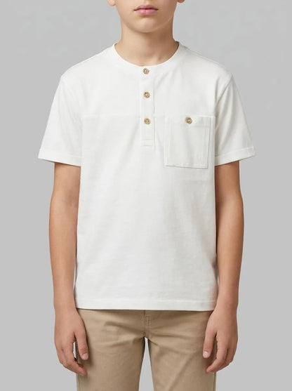 Benetton White Boys Linen Blend Henley T-Shirt SKU: 34I0C10T9_101 Image 00