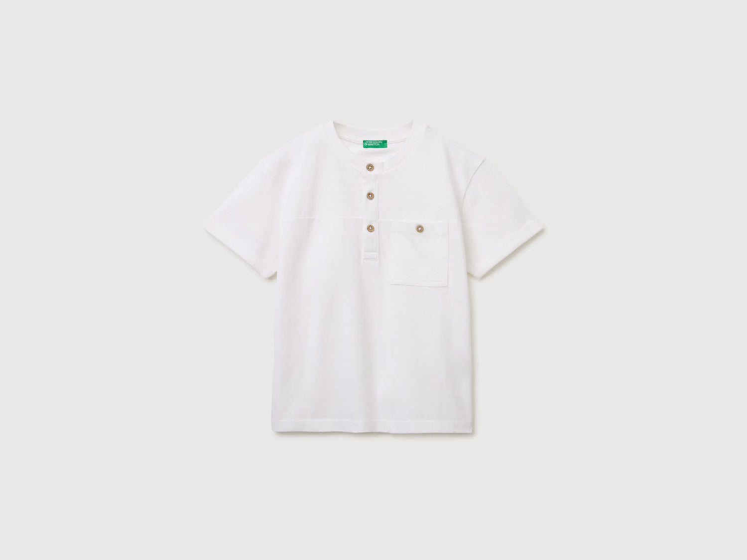 Benetton White Boys Linen Blend Henley T-Shirt SKU: 34I0C10T9_101 Image 01